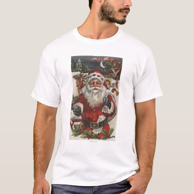 Camiseta Natal GreetingSanta com cervos e miúdos (Frente)