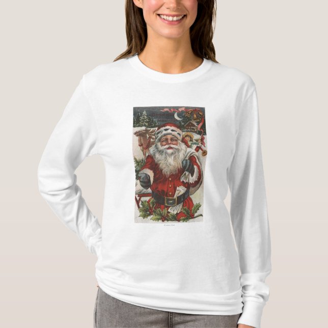 Camiseta Natal GreetingSanta com cervos e miúdos (Frente)