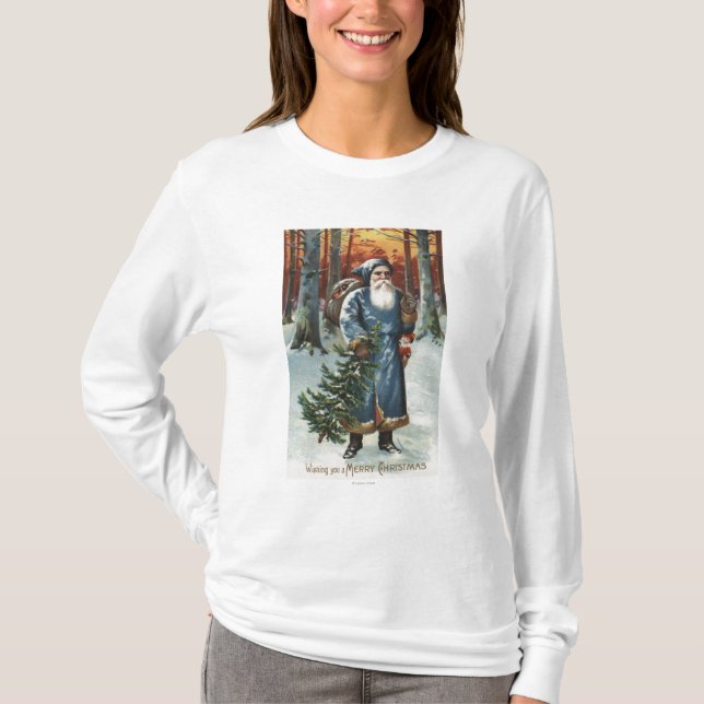 Camiseta Natal GreetingSanta no azul (Frente)