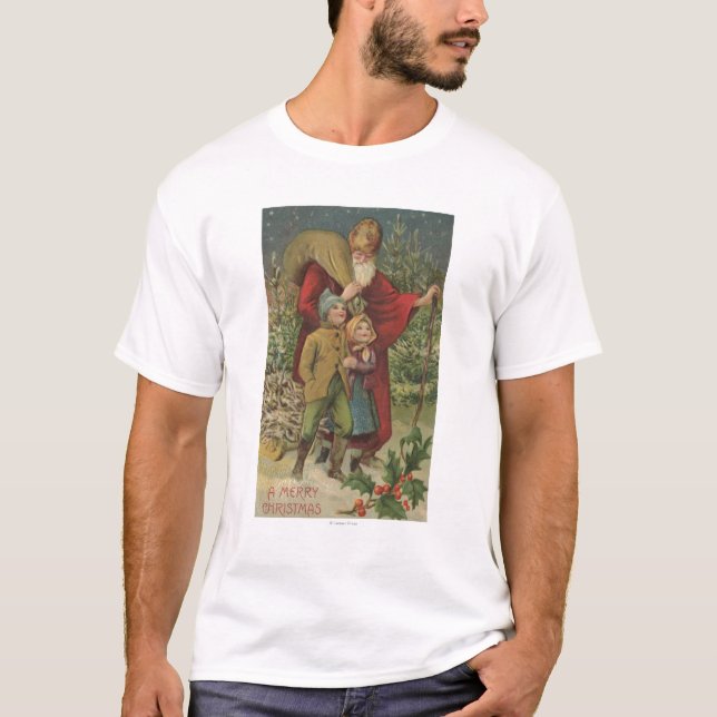 Camiseta Natal GreetingSanta que anda com miúdos (Frente)