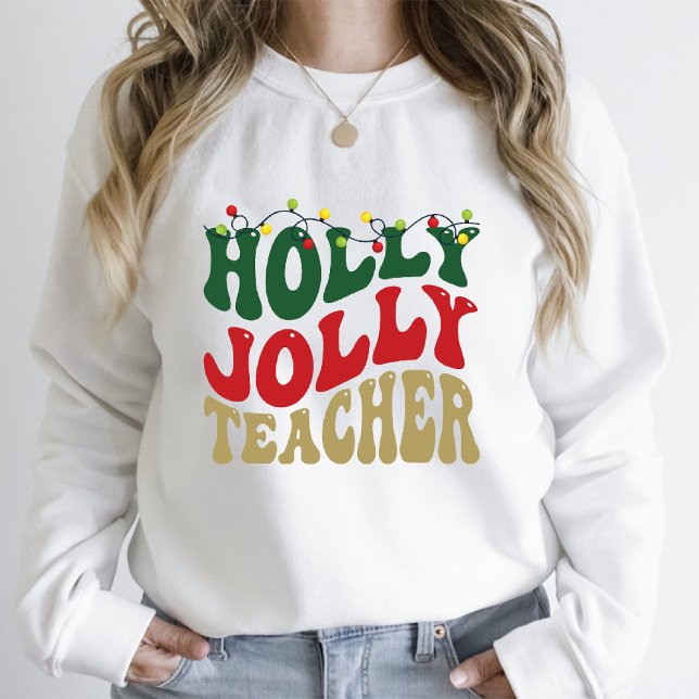Camiseta Natal Groovy Holly Jolly Professor White (Christmas Groovy Holly Jolly Teacher White T-Shirt)