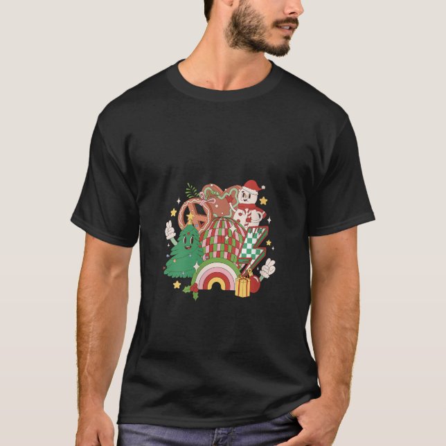 Camiseta Natal Groovy Retro Xmas Party V Neck (Frente)