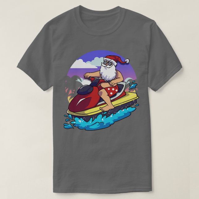 Camiseta Natal Havaiano - Papai Noel Jet Skiing (Frente do Design)