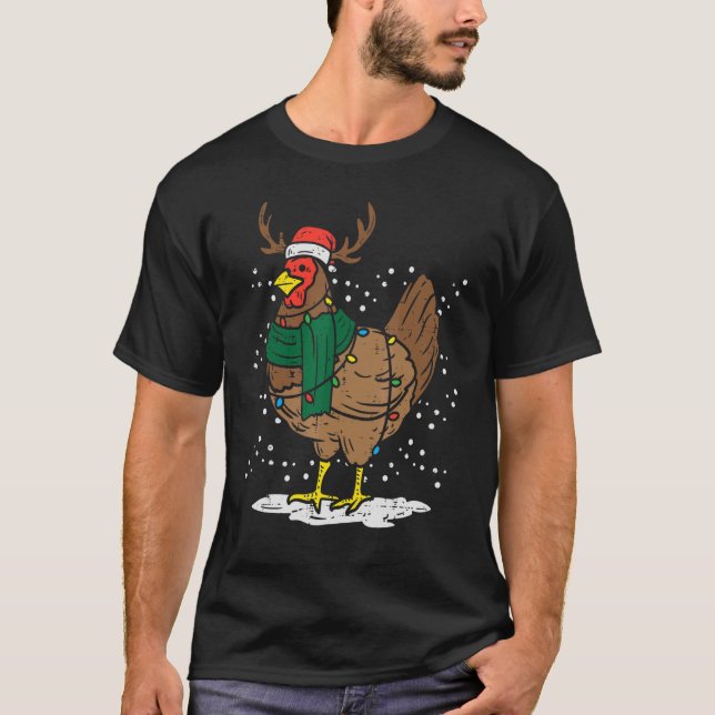 Camiseta Natal Hen Chicken Santa Hat Farmer Xmas Fazenda M (Frente)