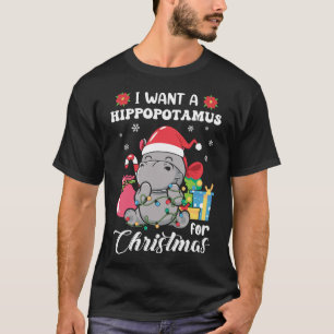 Camiseta Natal Hippopotamus Cute Xmas Hippo em Papais noeis