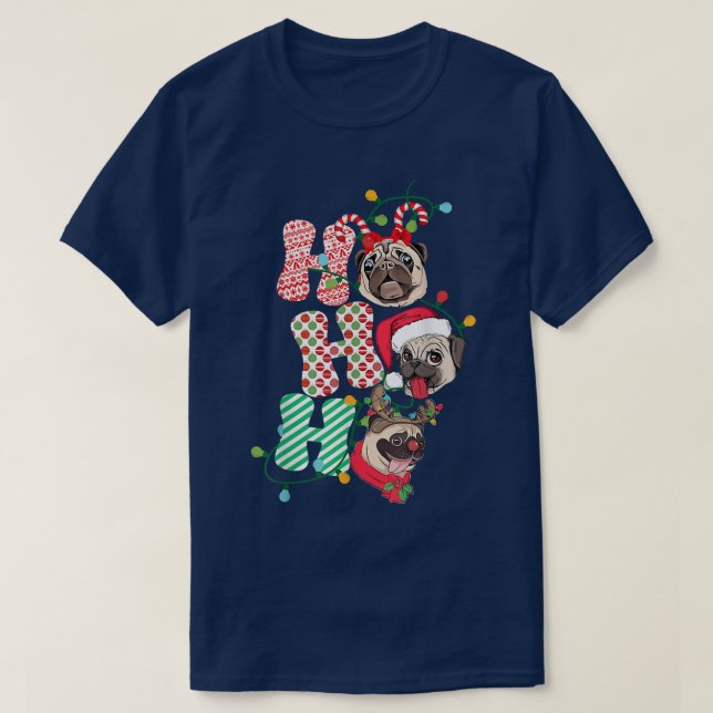 Camiseta Natal Ho Ho Ho Pug Dog Engraçada Feliz Holanda (Frente do Design)