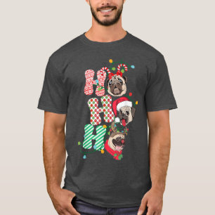 Camiseta Natal Ho Ho Ho Pug Dog Engraçada Feliz Holanda