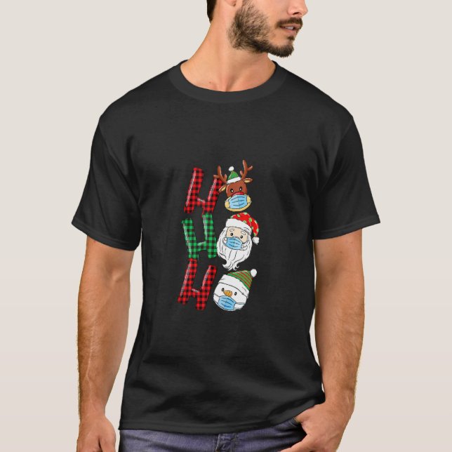 Camiseta Natal Ho Ho Papais noeis Reindeer Snowman Face Mas (Frente)