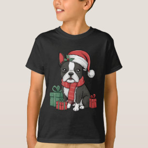 Camiseta Natal Holiday Santa Hat Boston Terrier Dog Natal