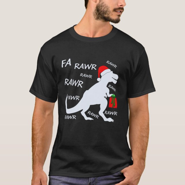 Camiseta Natal Holiday Santa Hat Dinosaur Fa Rawr T Rex Din (Frente)