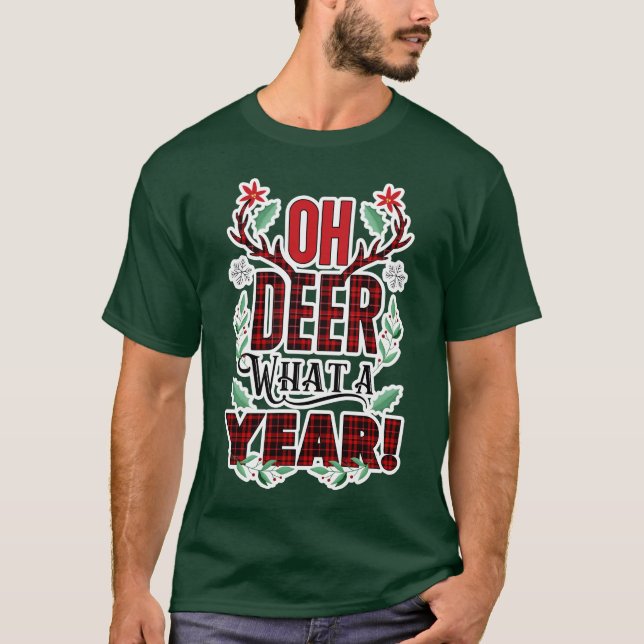 Camiseta Natal Humor OH DEER Que Xadrez de Ano (Frente)