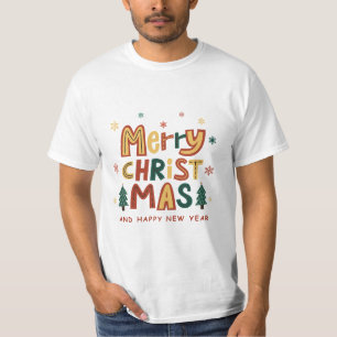 Camiseta Natal Ilustrativo Vermelho, Verde e Amarelo