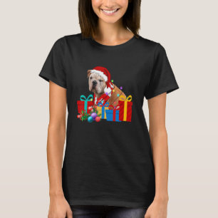 Camiseta Natal Inglês Buldogue Dog Xmas Lights Papais noeis