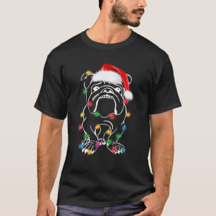 Camiseta Natal Inglês Buldogue Luzes Santa Hat XMAS Fu