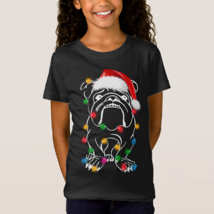 Camiseta Natal Inglês Buldogue Luzes Santa Hat XMAS Fu