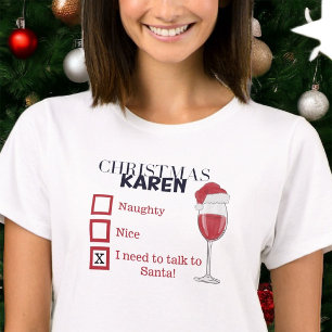 Camiseta Natal Karen Mal Boa Papai Noel Vinho Engraçado
