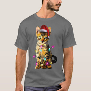 Camiseta Natal Kitten Xmas Cat Tree Santa Hat Natal