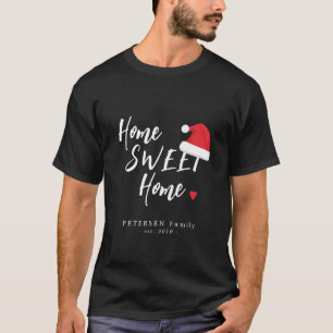 Camiseta Natal lar doce lar chapéu do Papai Noel nome da fa