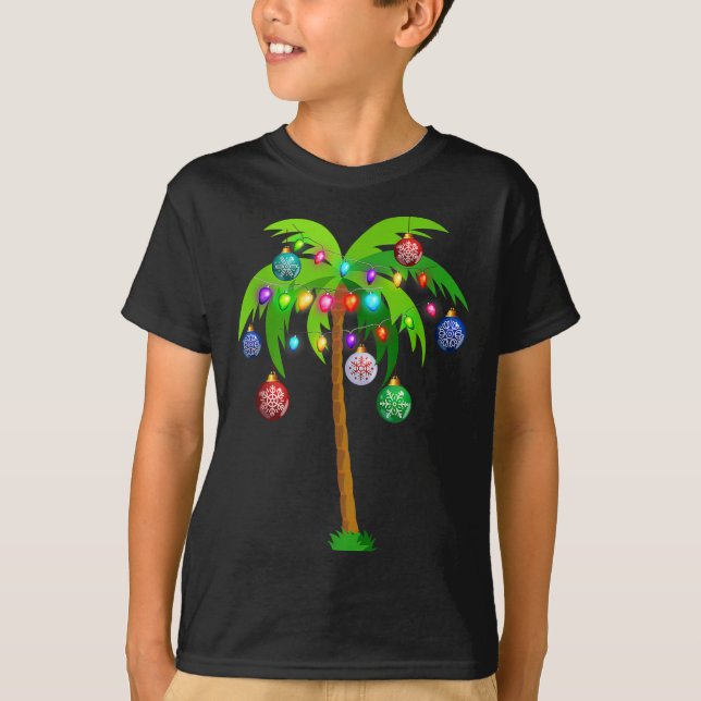 Camiseta Natal Lights Palm Tree Fun Hawaii Beach Tropic (Frente)