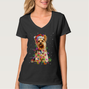 Camiseta Natal Lights Yorkshire Terrier Santa Hat Dog P