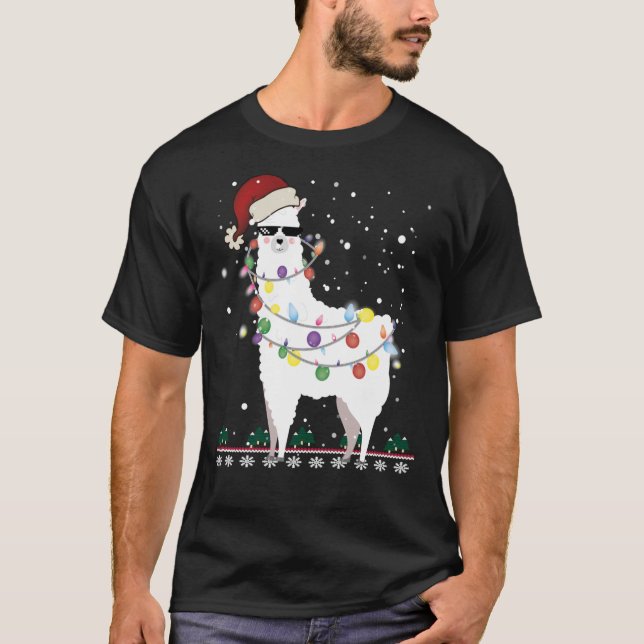 Camiseta Natal Llama - Árvore de Natal do Alpaca - T- Cláss (Frente)