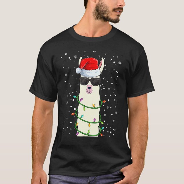 Camiseta Natal Llama Com Papai Noel De Natal Feio Lama (Frente)