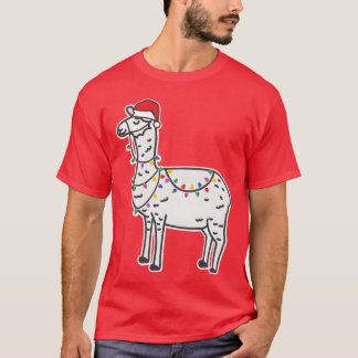 Camiseta Natal Llama com Papai Noel e Luz de Natal