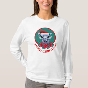 Camiseta Natal Llama e Wreath com T-Shi da Mulher