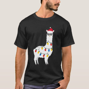 Camiseta Natal Llama Santa Hat Óculos Sunglass Alpaca Engra