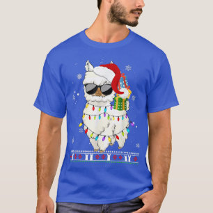 Camiseta Natal Llama Santa Hat Ugly Xmas Tree Alpaca