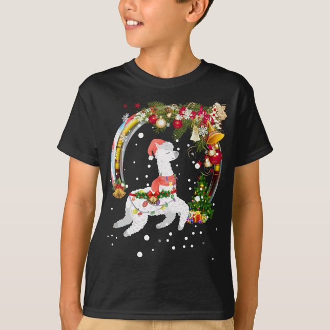 Camiseta Natal Llama Santa Hat Ugly Xmas Tree Alpaca (Frente)