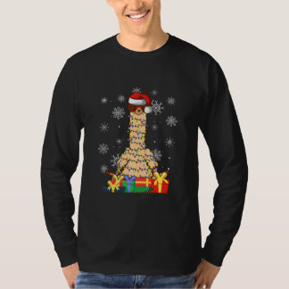 Camiseta Natal Llama Tree Lights Llama Santa Hat Xmas