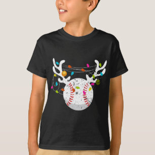 Camiseta Natal Luz Baseball Ball Engraçado Xmas