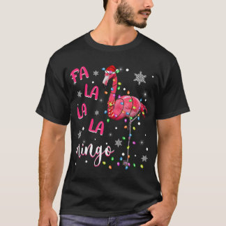 Camiseta Natal Luz Engraçado Xmas Santa Hat Flamingo Ani