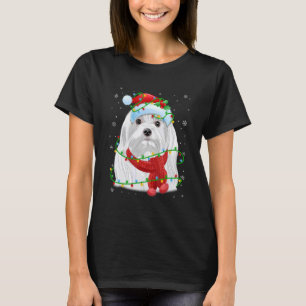 Camiseta Natal Luz Maltês Cachorro Papai Noel