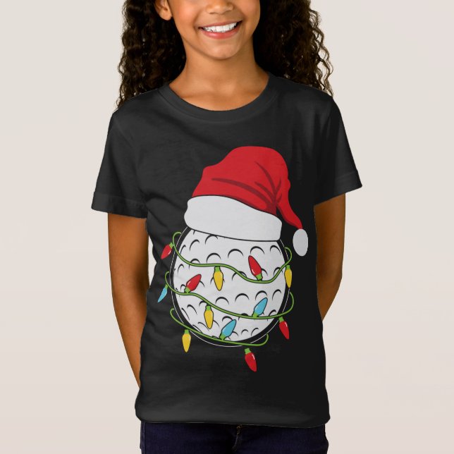 Camiseta Natal Luz Santa Hã Bola de Golfe Engraçada Esporte (Frente)