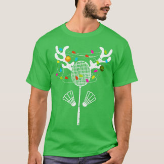 Camiseta Natal Luzes Badminton Racket Engraçado Xmas