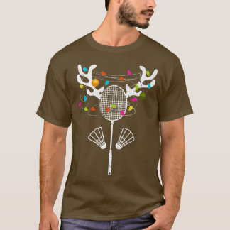 Camiseta Natal Luzes Badminton Racket Engraçado Xmas