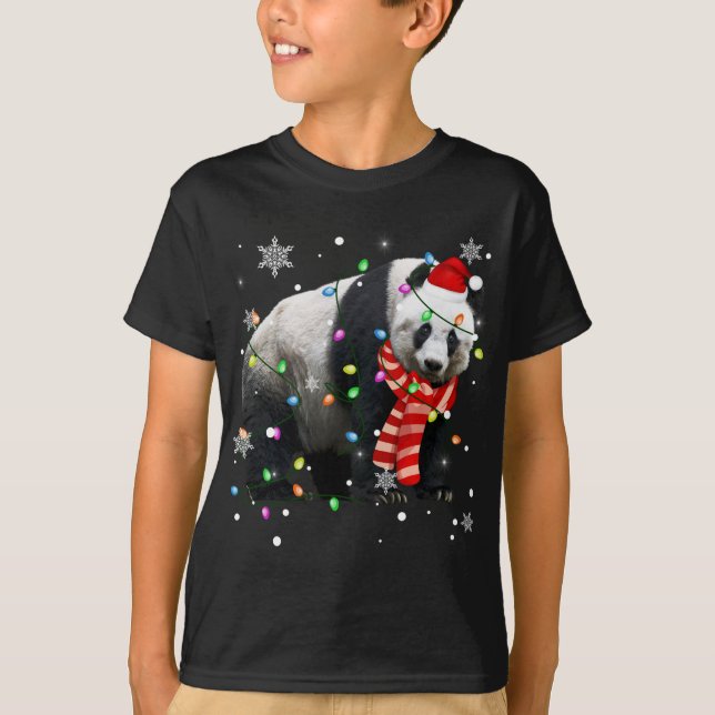 Camiseta Natal Luzes Engraçadas Xmas Santa Hat Panda Animal (Frente)