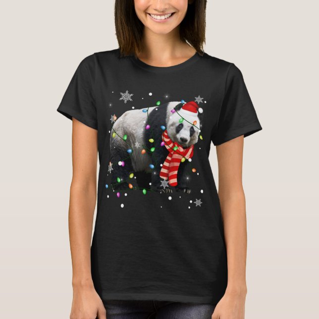 Camiseta Natal Luzes Engraçadas Xmas Santa Hat Panda Animal (Frente)