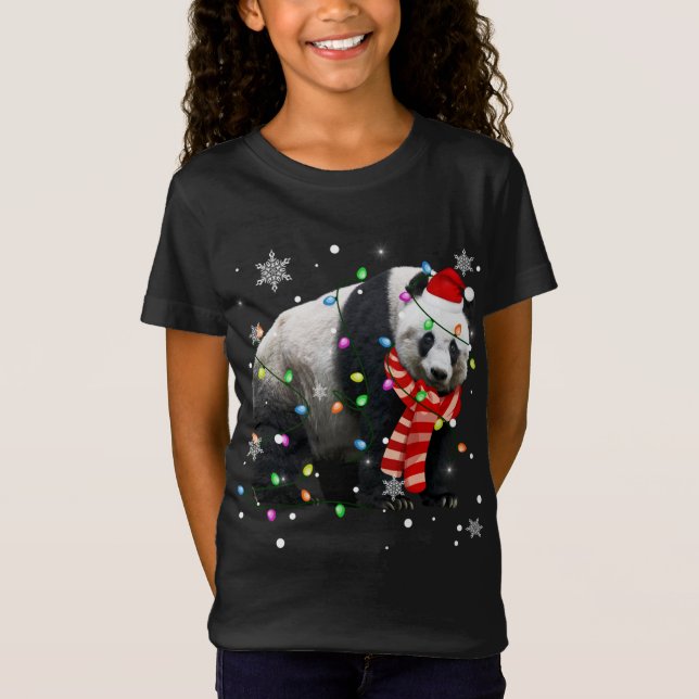Camiseta Natal Luzes Engraçadas Xmas Santa Hat Panda Animal (Frente)