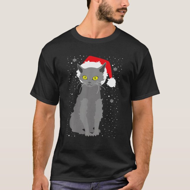Camiseta Natal Lykoi Cat Santa Hat Xmas Kittens Amantes (Frente)