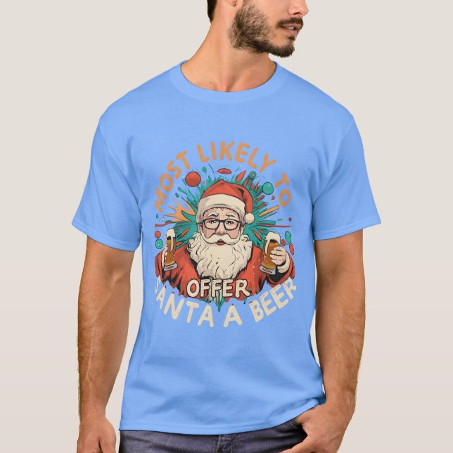 Camiseta Natal Mais Provável Oferece Papais noeis De Cervej (Frente)