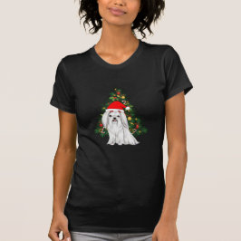 Camiseta Natal Maltês, Xmas Maltês Cachorro com chapéu de P