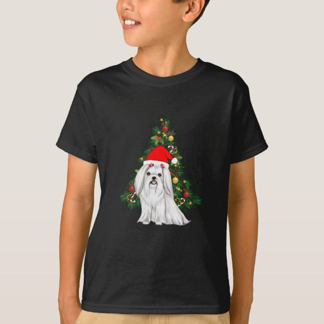 Camiseta Natal Maltês, Xmas Maltês Cachorro com chapéu de P (Frente)