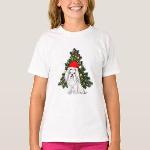 Camiseta Natal Maltês, Xmas Maltês Cachorro com chapéu de P