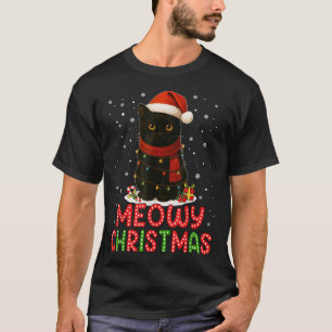 Camiseta Natal Meowy Chapéu de Papai Noel Gato Preto Engraç