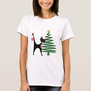 Camiseta Natal Moderno de Meados do Século Anos 50 Gato Atô