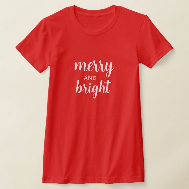 Camiseta Natal Moderno Vermelho Script Alegre & Brilhante (Postura )