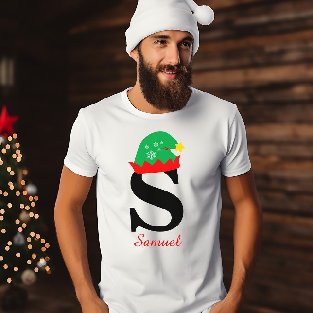 Camiseta Natal monograma, personalizar com nome branco (Criador carregado)